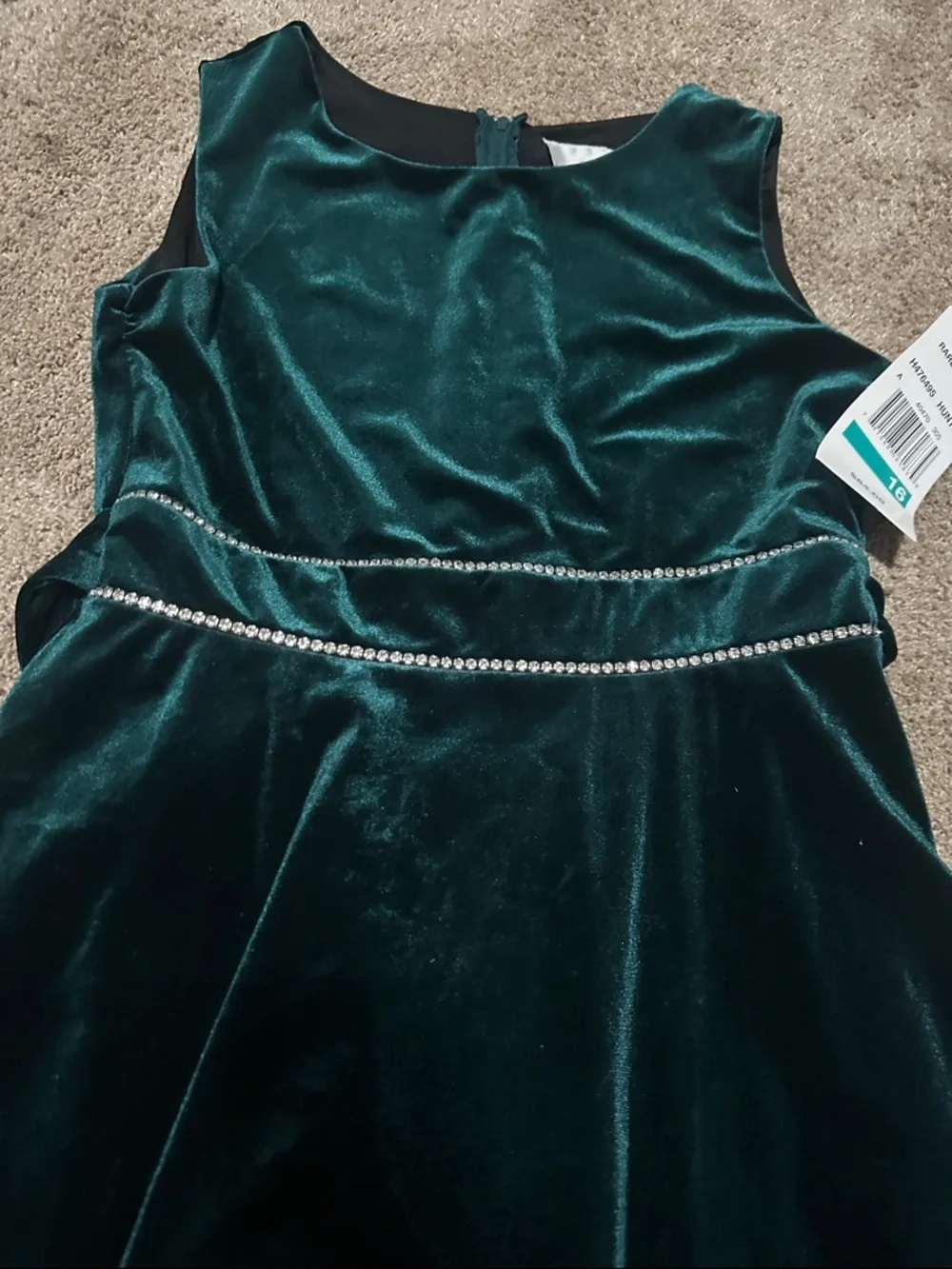 Cat & Jack Girls' Teal Velvet Party Dress with Sparkle Belt